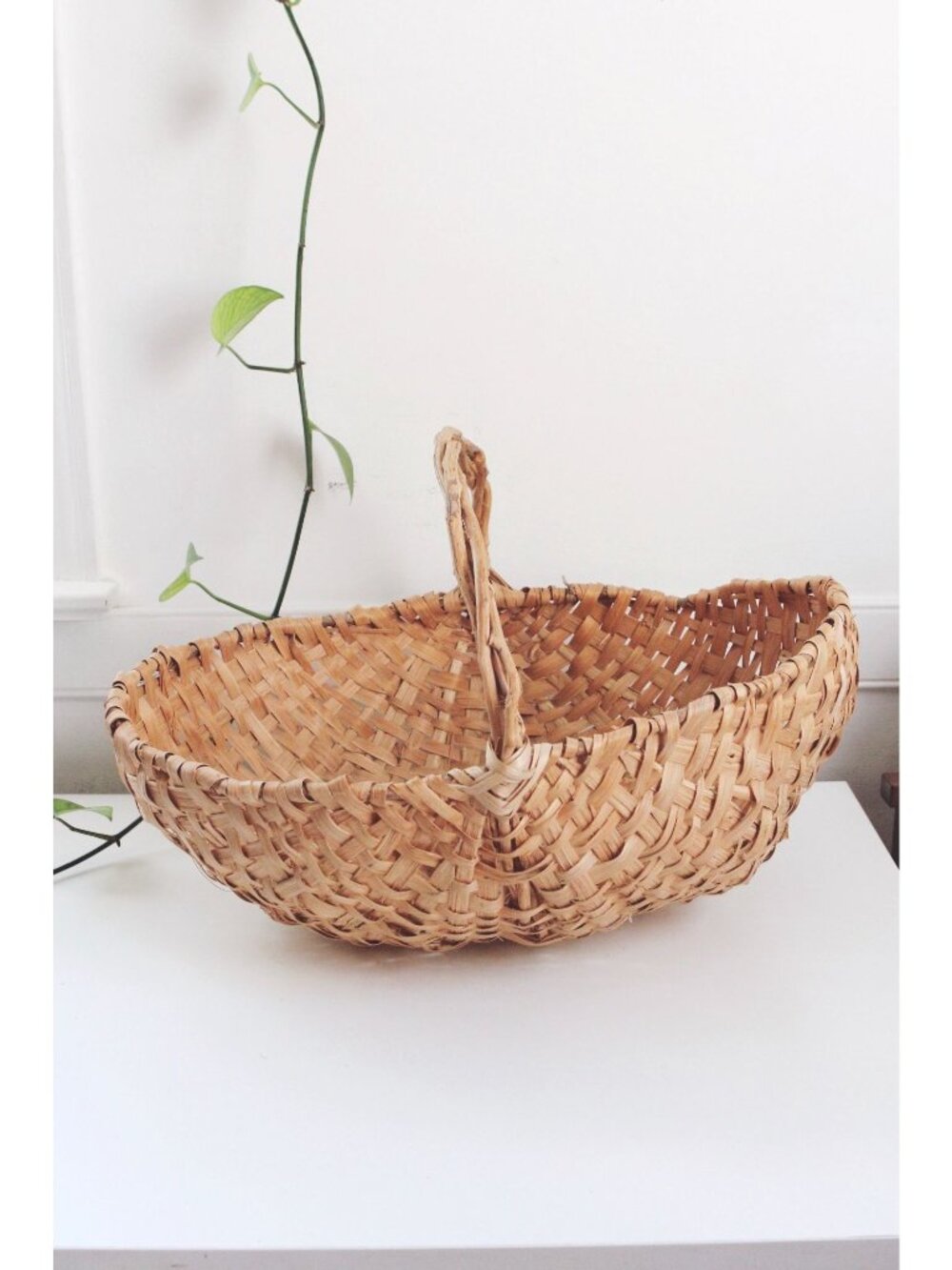 Vintage Hand-Woven Wicker Gathering Basket - Rustic Farmhouse Decor - Storage Or